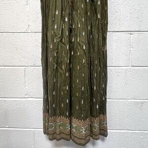 Olive Green Boho Floral Maxi Skirt